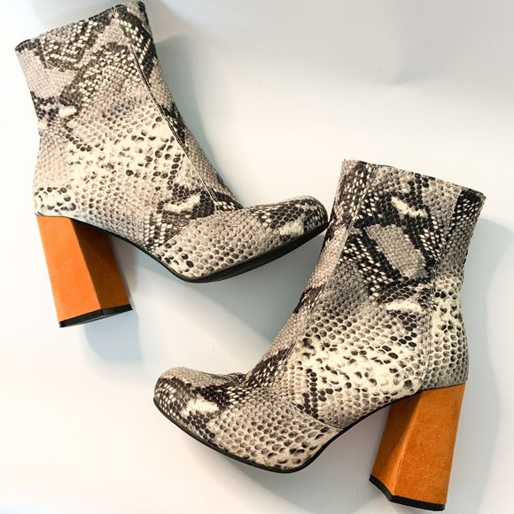 Shelly London snake print block heel tan boots 39 - Picture 1 of 7